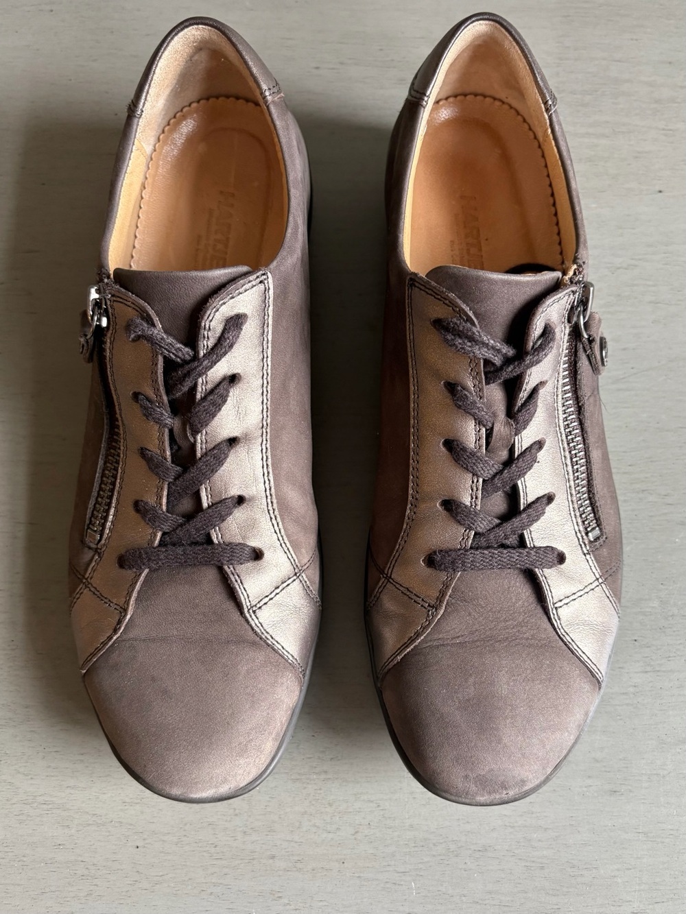 Hartjes XS Casual Low Top Brown Suede Zip Lace Sneakers Shoe Women 7.5 Bronze